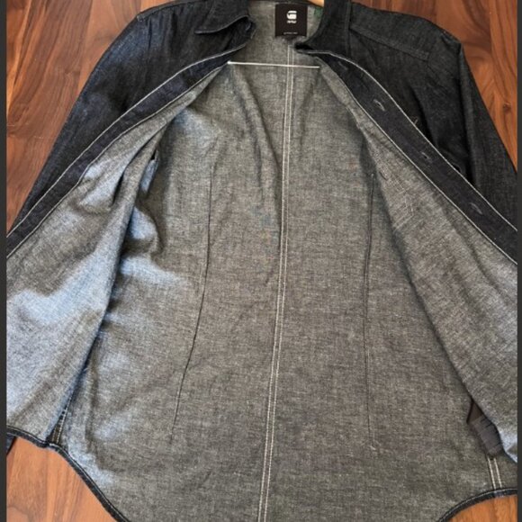 G-Star men's shirt M dark blue denim L/S slim fit zip pocket New without Tag - Picture 6 of 13